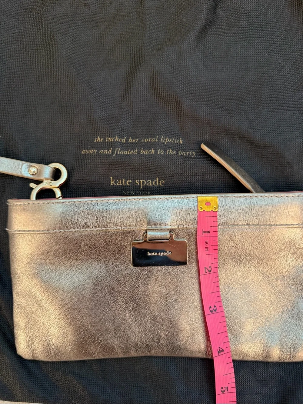 Kate Spade Metallic Silver Leather Wristlet Clutch